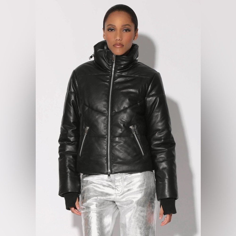 Walter baker size‎ m Edwina Jacket puffer Black 100% lamb Leather silver zipper